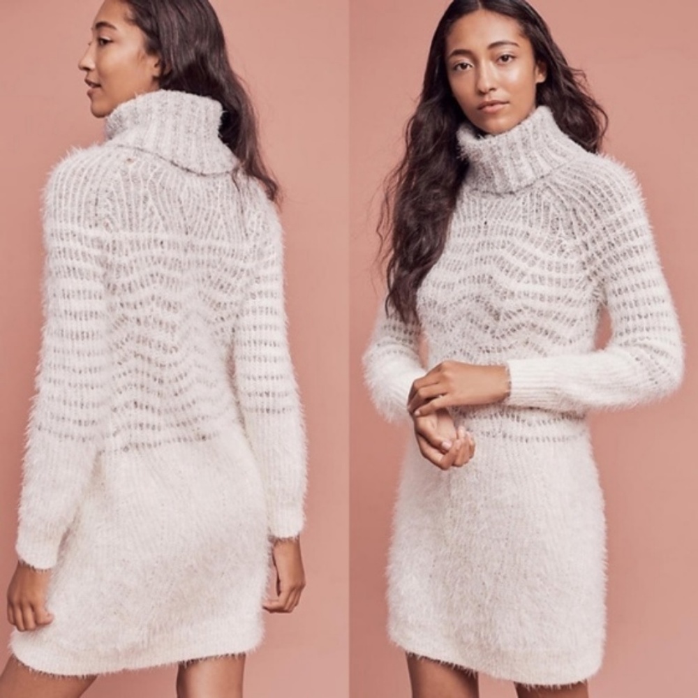 Anthro Eyelash Chevron Turtle Neck Dress Long Slee - Picture 1 of 6